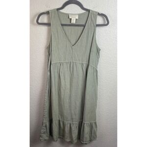 Cynthia Rowley Linen Dress Small Green Sleeveless Ruffle Hem Lagenlook Beachy